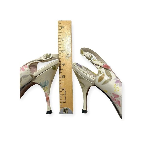 Vintage French Bootery 1950s Floral Leather Peep Toe Slingback Heels –Size 8.5B - Picture 15 of 15